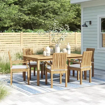 Modway Marina 7 Piece Outdoor Patio Teak Dining Set In Natural