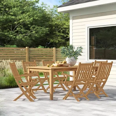 Modway Marina 7 Piece Outdoor Patio Teak Outdoor Dining Set In Natural