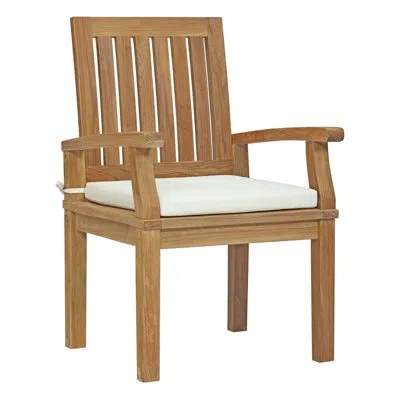Modway Marina Outdoor Patio Teak Dining Armchair In Natural White