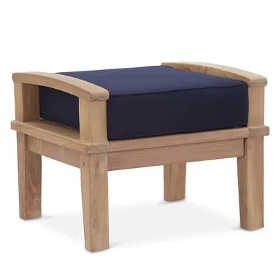Modway Marina Outdoor Patio Teak Ottoman In Natural Navy