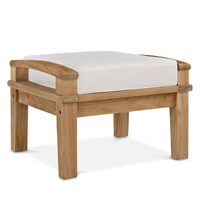 Modway Marina Outdoor Patio Teak Ottoman In Natural White
