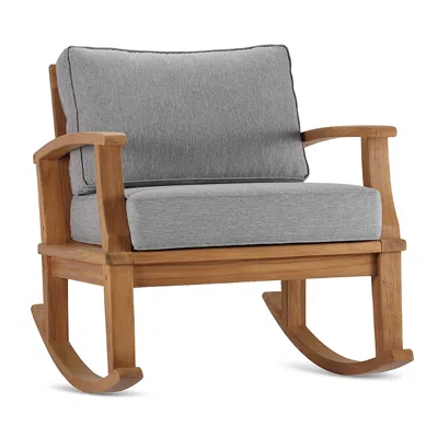 Modway Marina Outdoor Patio Teak Rocking Chair In Gray