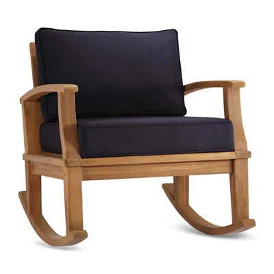 Modway Marina Outdoor Patio Teak Rocking Chair In Natural Navy
