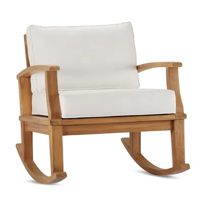 Modway Marina Outdoor Patio Teak Rocking Chair In White