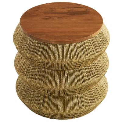 Modway Maris Seagrass And Wood End Table In Walnut Natural