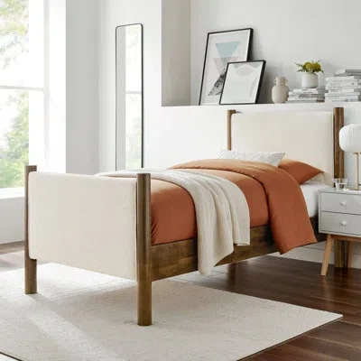 Modway Maven Boucle Upholstered Platform Bed In Ivory Walnut,manufactured Wood