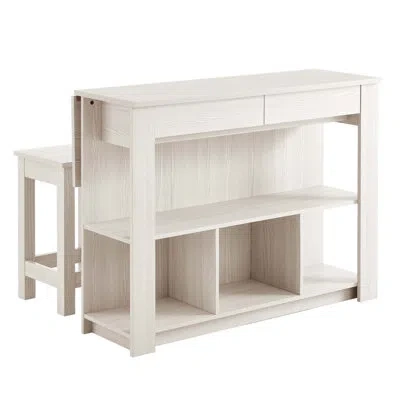 Modway Meadowbrook 3-piece Kitchen Island And Stool Set In White Maple