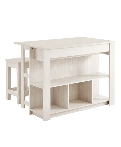 Modway Meadowbrook Kitchen Island And Stool, Set Of 3 In White