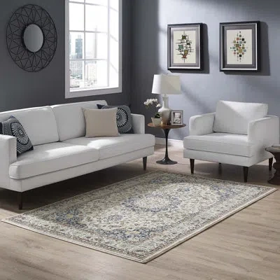Modway Meryam Distressed Vintage Medallion Area Rug In Blue;beige