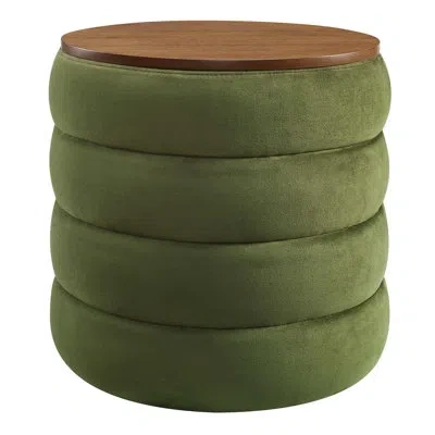Modway Mezzo 17.3" Wide Velvet Round Storage Ottoman In Moss Green Performance Velvet