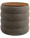 Modway Mezzo Round Boucle Fabric Storage Ottoman Stool In Brown