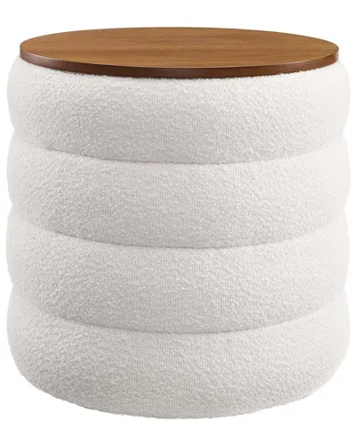 Modway Mezzo Round Boucle Fabric Storage Ottoman Stool In White