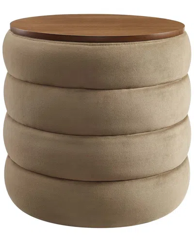 Modway Mezzo Round Performance Velvet Storage Ottoman Stool In Brown