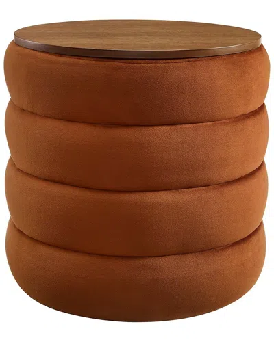 Modway Mezzo Round Performance Velvet Storage Ottoman Stool In Brown