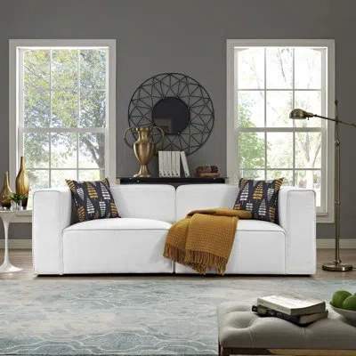 Modway Mingle 2 Piece Upholstered Fabric Sectional Sofa Set By  In White