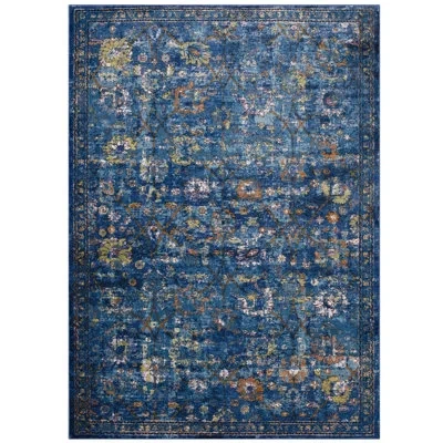 Modway Minu Distressed Persian Medallion Area Rug In Blue