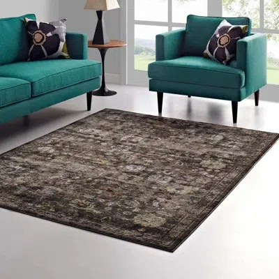 Modway Minu Distressed Persian Medallion Area Rug In Brown