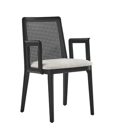 Modway Monarch Wood And Rattan Dining Armchair In Black