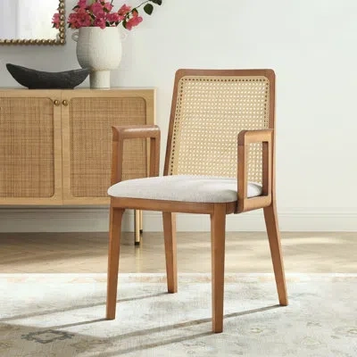 Modway Monarch Wood And Rattan Dining Armchair In Brown
