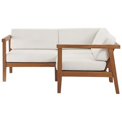 Modway Muret Outdoor Patio Teak Wood 3-piece Sectional Sofa Set In White