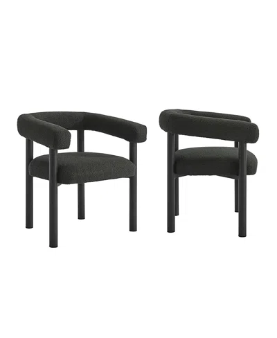 Modway Nautica Outdoor Patio Aluminum Dining Armchairs Set Of 2 In Black