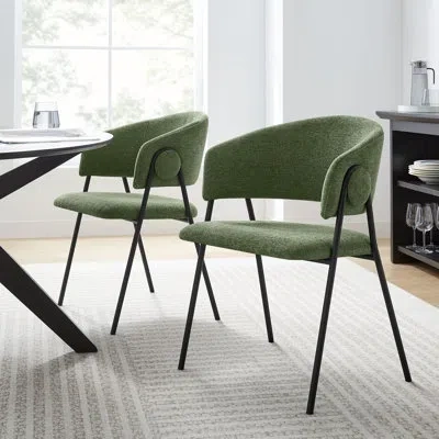 Modway Nella Upholstered Performance Velvet Dining Chair Set Of 2 In Black,fabric Eucalyptus Black