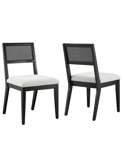 Modway Nimba Faux Rattan Fabric Dining Chairs, Set Of 2 In Black