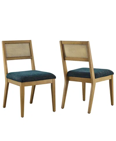 Modway Nimba Faux Rattan Fabric Dining Chairs, Set Of 2 In Brown