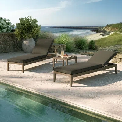 Modway Northlake 3-piece Outdoor Teak Wood Furniture Set With Chaise Lounges And Side Table In Gray