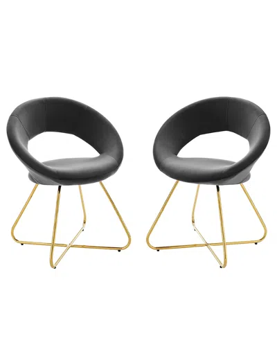 Modway Nouvelle Performance Velvet Dining Chair, Set Of 2 In Black