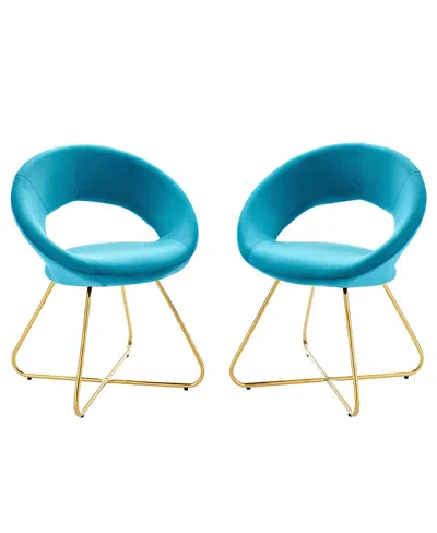 Modway Nouvelle Performance Velvet Dining Chair, Set Of 2 In Blue