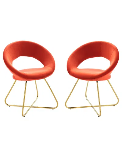 Modway Nouvelle Performance Velvet Dining Chair, Set Of 2 In Orange