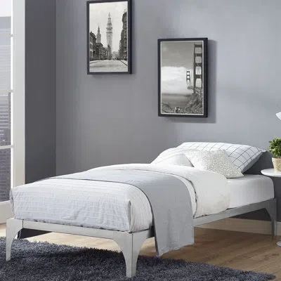 Modway Ollie Steel Slatted Bed Frame In Silver