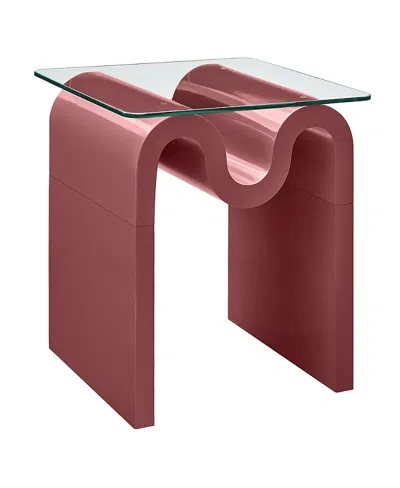 Modway Ondine Glass Top Side Table In Burgundy
