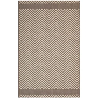 Modway Optica Chevron With End Borders Indoor And Outdoor Area Rug In Light,dark Beige