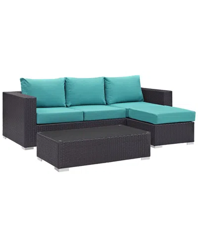 Modway Outdoor Convene 3 Piece Outdoor Patio Sofa In Blue