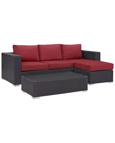 Modway Outdoor Convene 3 Piece Outdoor Patio Sofa In Burgundy