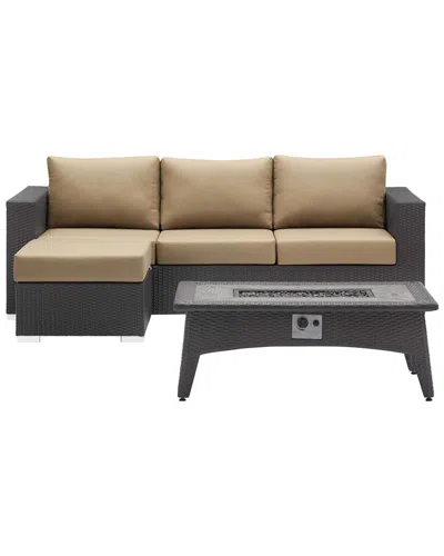 Modway Outdoor Convene 3pc Set Outdoor Patio With Fire Pit In Brown
