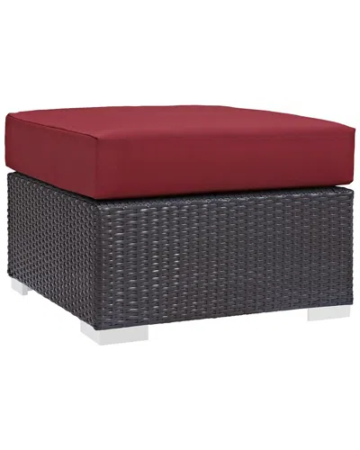 Modway Outdoor Convene Outdoor Patio Fabric Square Ottoman In Espresso Red