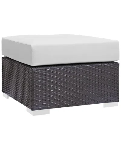 Modway Outdoor Convene Outdoor Patio Fabric Square Ottoman In Espresso White