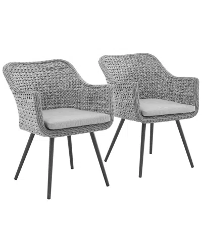 Modway Outdoor Endeavor Dining Armchair Outdoor Patio Wicker Rattan Set Of 2 In Gray