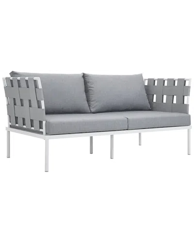 Modway Outdoor Harmony Outdoor Patio Aluminum Loveseat In White Gray