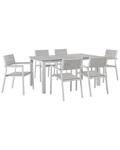 Modway Outdoor Maine 7pc Outdoor Patio Dining Set In White