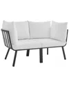 Modway Outdoor Riverside 2 Piece Outdoor Patio Aluminum Sectional Sofa Set In White
