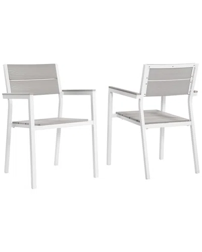 Modway Outdoor Set Of 2 Maine Dining Outdoor Patio Armchairs In Gray