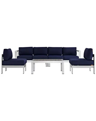 Modway Outdoor Shore 5pc Outdoor Patio Aluminum Se In Blue