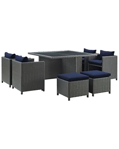 Modway Outdoor Sojourn 9pc Outdoor Patio Sunbrella Dining Set In Multi