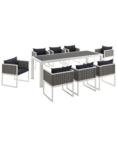 Modway Outdoor Stance 9 Piece Outdoor Patio Alumin In Black