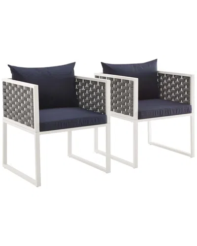 Modway Outdoor Stance Dining Armchair Outdoor Patio Aluminum Set Of 2 In Blue