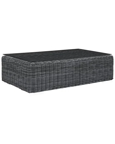Modway Outdoor Summon Outdoor Patio Wicker Rattan Glass Top Coffee Table